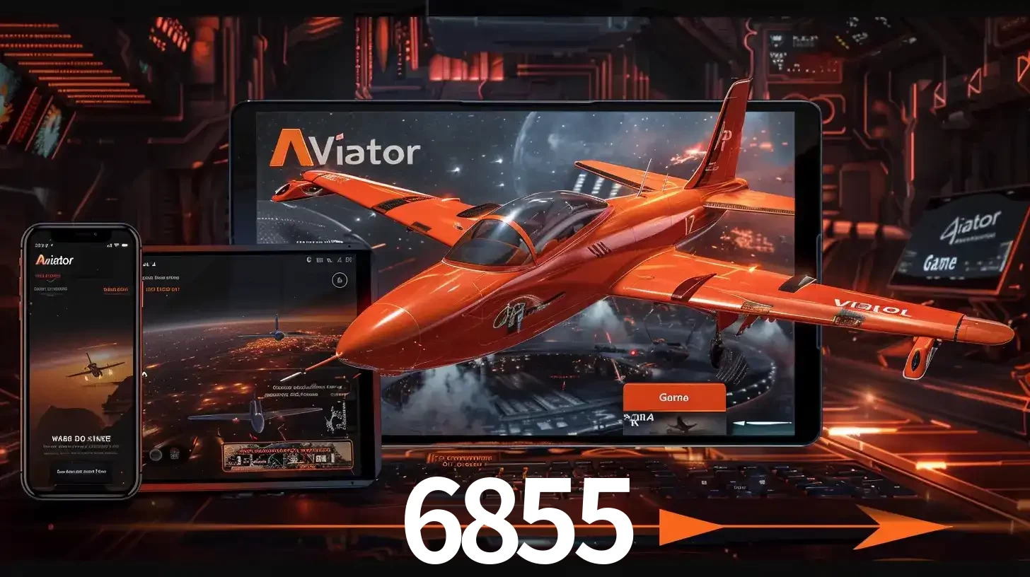 Apresentação tecnológica do jogo Aviator com um avião saindo da tela de um tablet, demonstrando a experiência imersiva em múltiplos dispositivos no 6855.