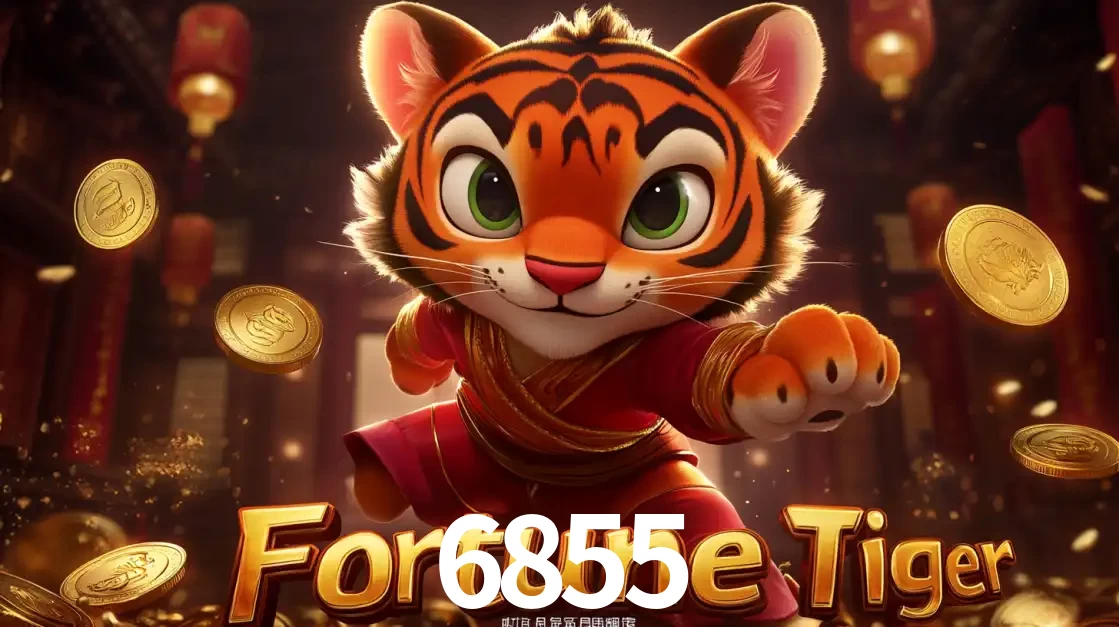 O carismático mascote do jogo de slot Fortune Tiger, um tigre fofo em pose de artes marciais, pronto para trazer sorte e multiplicadores de ganhos no cassino online 6855.