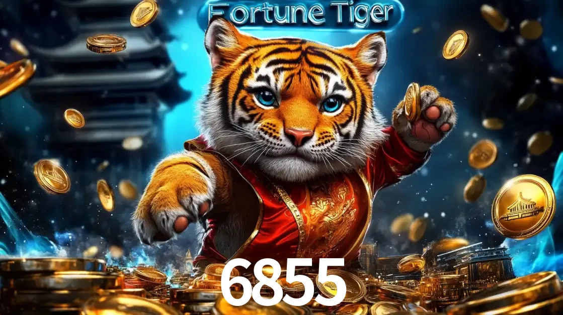 Imagem promocional do jogo de slot Fortune Tiger, com um tigre majestoso em traje tradicional cercado por uma fortuna em moedas de ouro, disponível agora no cassino 6855.
